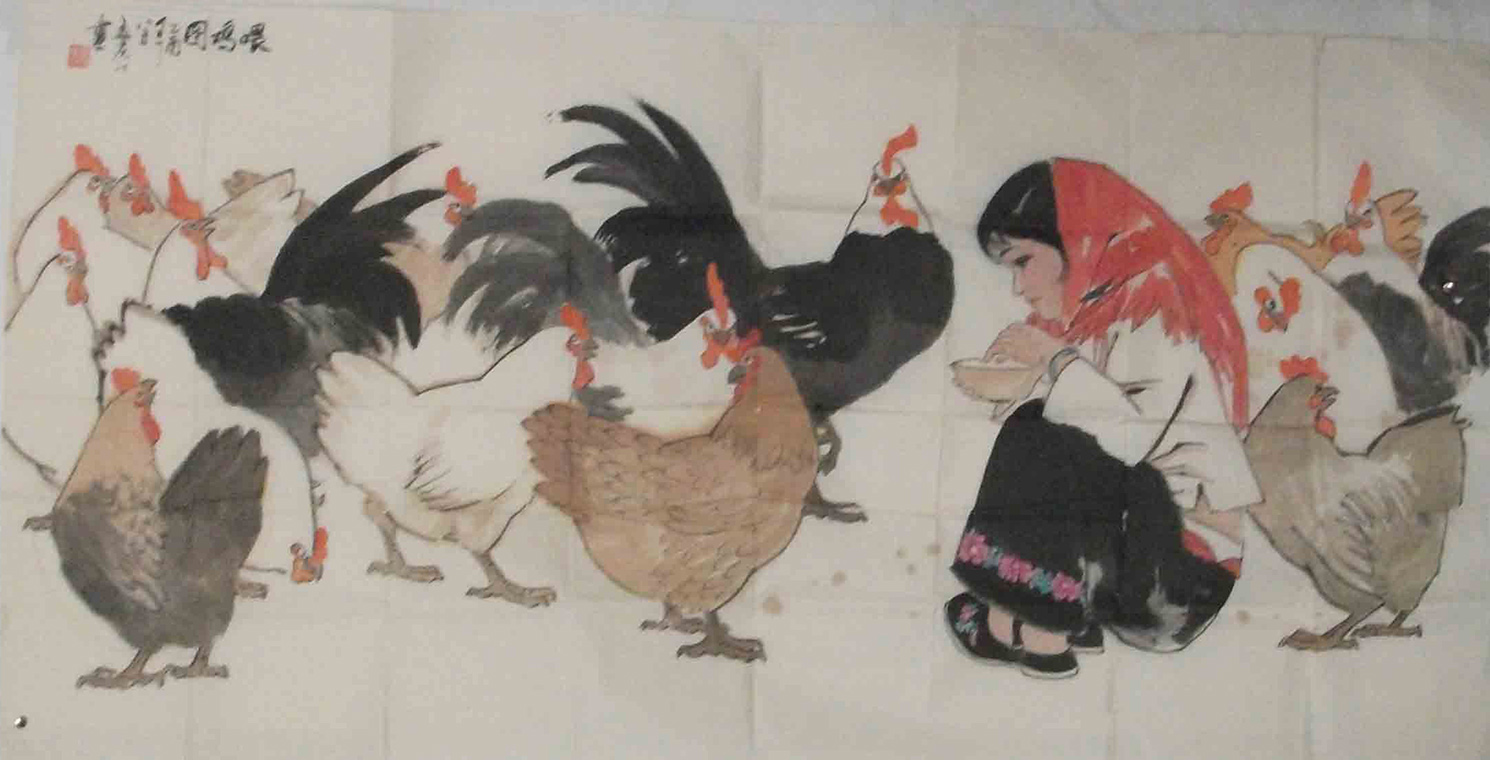 美术考级中国画(花鸟)——《喂鸡图》