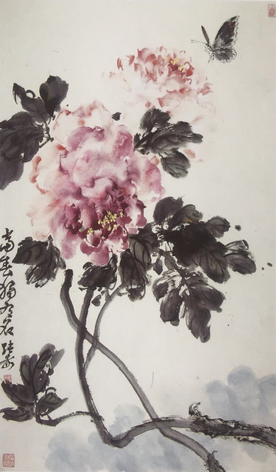 中国美术学院美术考级花鸟画考级五级(中级)示范图例。