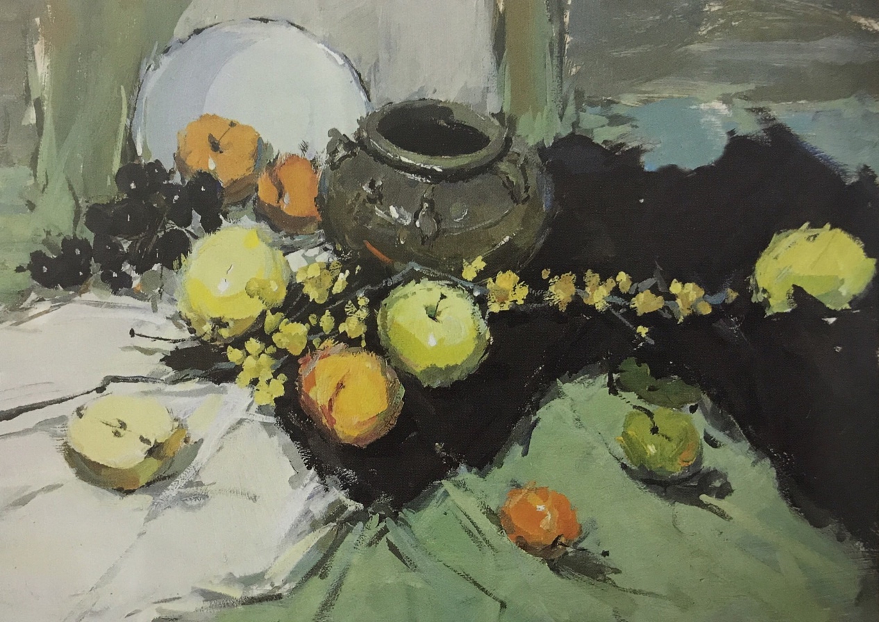 评析:构图合理,主体突出,塑造深入,色彩丰富,调性明确,用笔纤细,是件优秀的作品。遗憾的是暗部投影的处理用色有些单一。