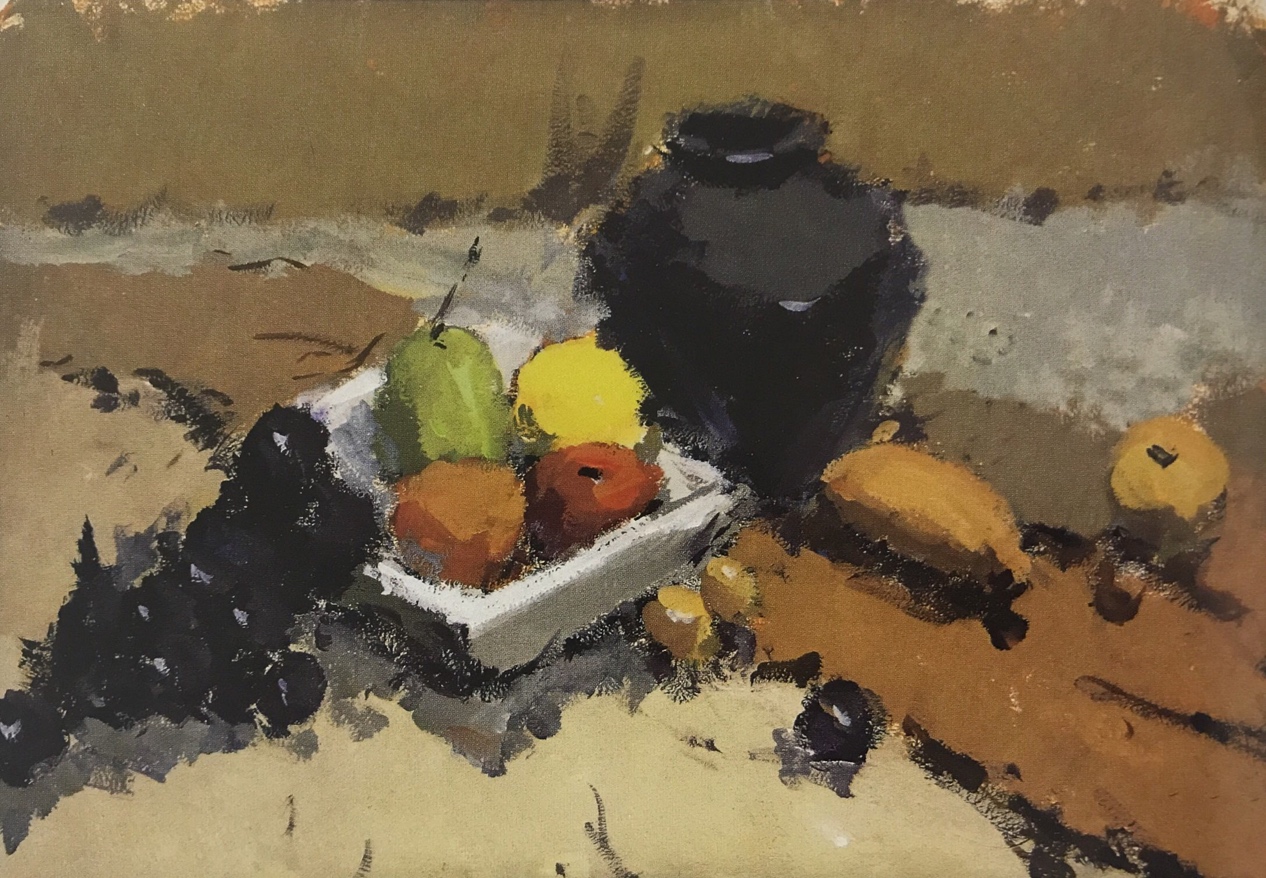 作品为灰色调,整体的色彩关系不错,构图也合理。但各物体的塑造与画面关系的处理还可以再深入。