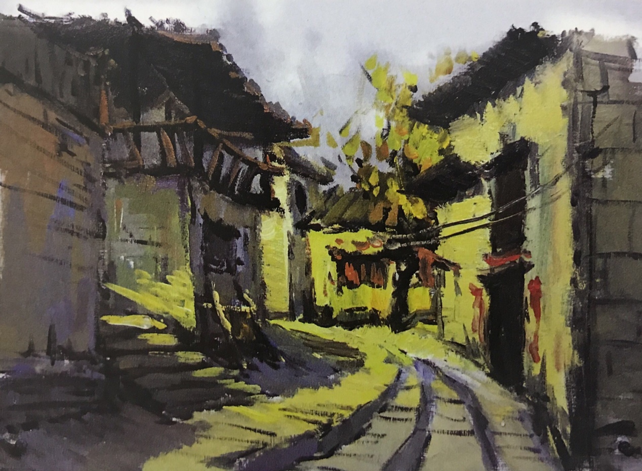 评析:这张试卷表达近景,构图稳定,色调对比统一,基本关系明确,手法朴实大方。但由于近景集中,关系不够强烈,天空的处理也有些简单。