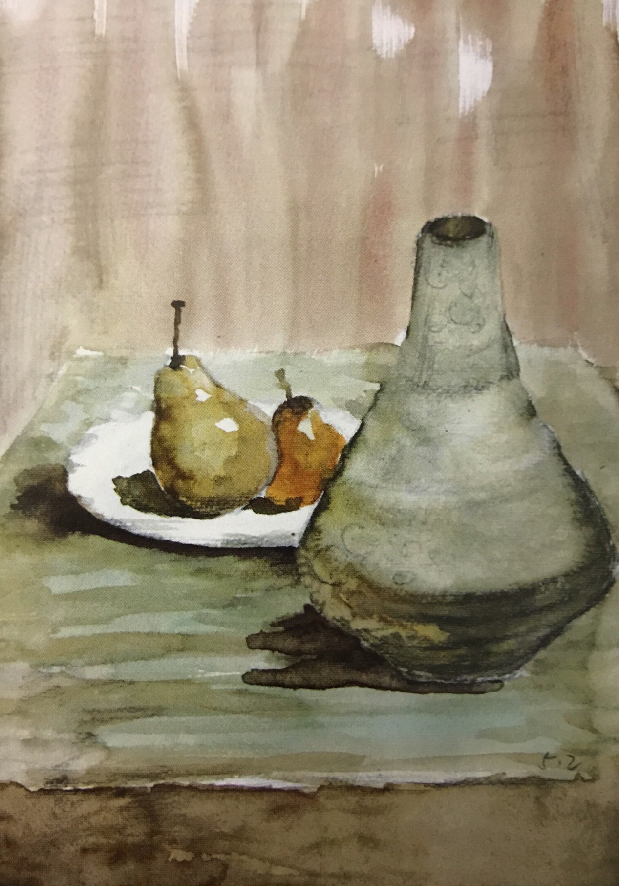 作品构图适合,主体在前面突出,色彩关系统一稳定,前后色彩冷暖成立,用笔用色果断。但前景布的交代与罐子色彩的深入处理不够。