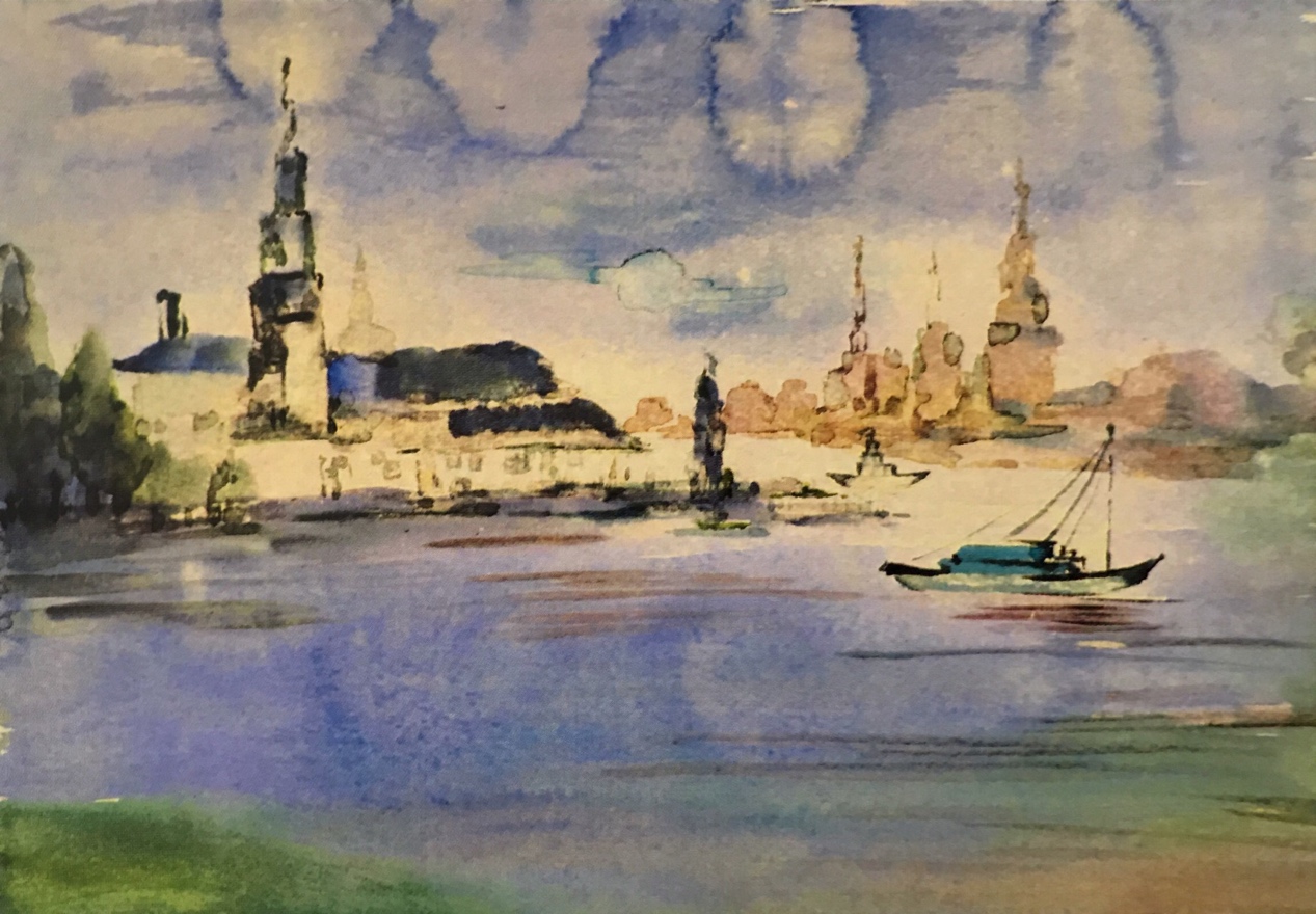 评析:作品构图与空间关系处理都很好,画面稳定统一,关系明确,表达轻松自如,有明显的异域风情与个人表现色彩。