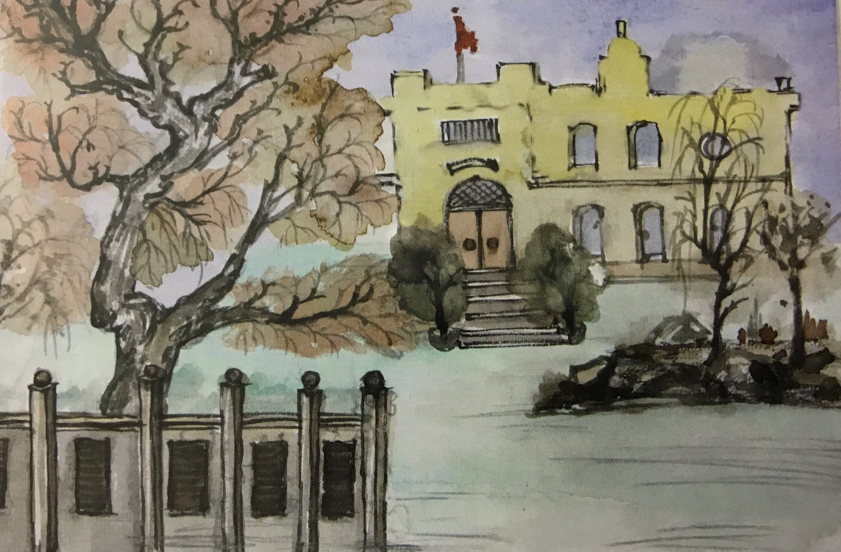 作品构图基本合理,画面前后清晰,色调统一,有前后冷暖变化,手法勾染结合,不过在空间及形的处理上协调不够。