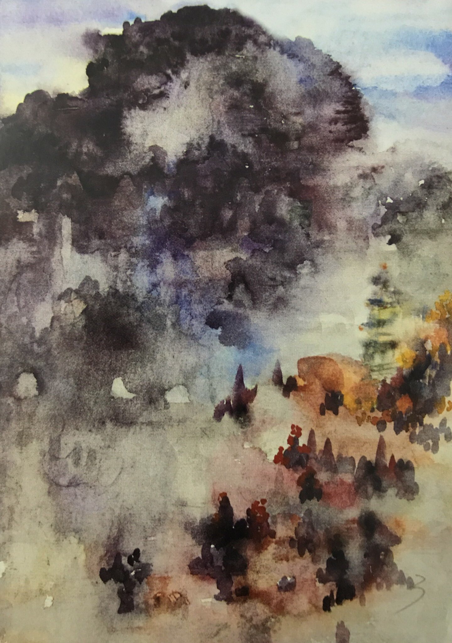 评析:这张试卷表达了一个浑然的景致,构图饱满稳定,色调对比而又统一,关系明确,手法以渲染积墨法相结合。整体有中国画的意趣。