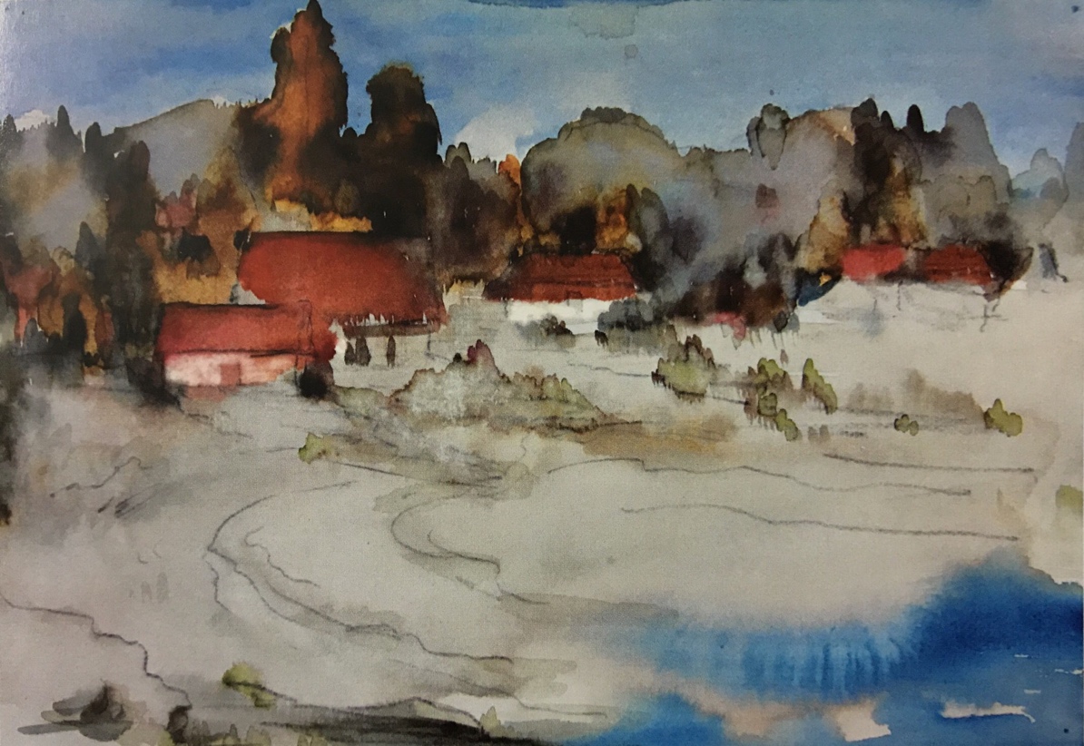 评析:画面构图合理,有强烈的画面感和色彩关系,水分的使用充分而不失节,近景的水与远景的天空色彩形成呼应,如中景的房屋细节再推进一些会更好。