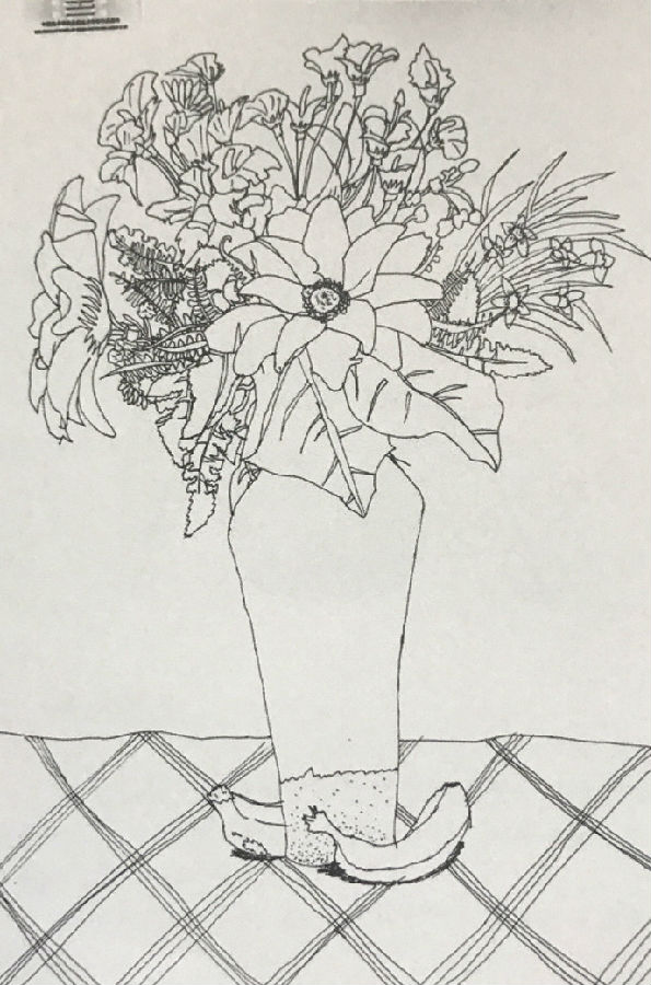 中国美术学院考级题目(A卷),速写考级五级优秀试卷评析《花卉之一》。