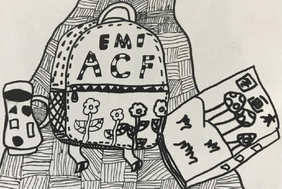 中国美术学院考级题目(B卷),速写考级四级优秀试卷评析《图书与书包》。