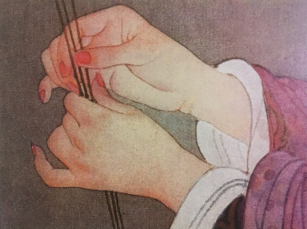 评析:这幅手部描绘胜在对肤色的处理上,胭脂红的指甲,逼真、自然、细腻而富有质感。