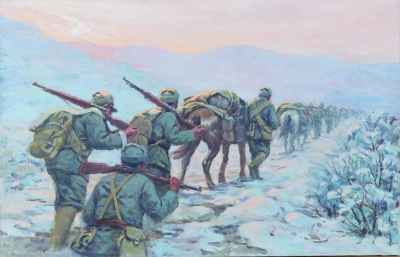 黄昏出击(油画) 65×99.5厘米 1984年 黎冰鸿