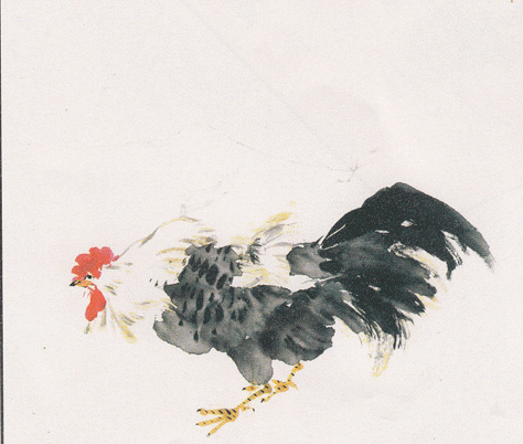 12.gif 用大笔橙黄画爪,浓墨点斑点。