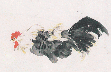 11.gif 用大笔浓墨画尾部和尾羽,藤黄染羽毛。