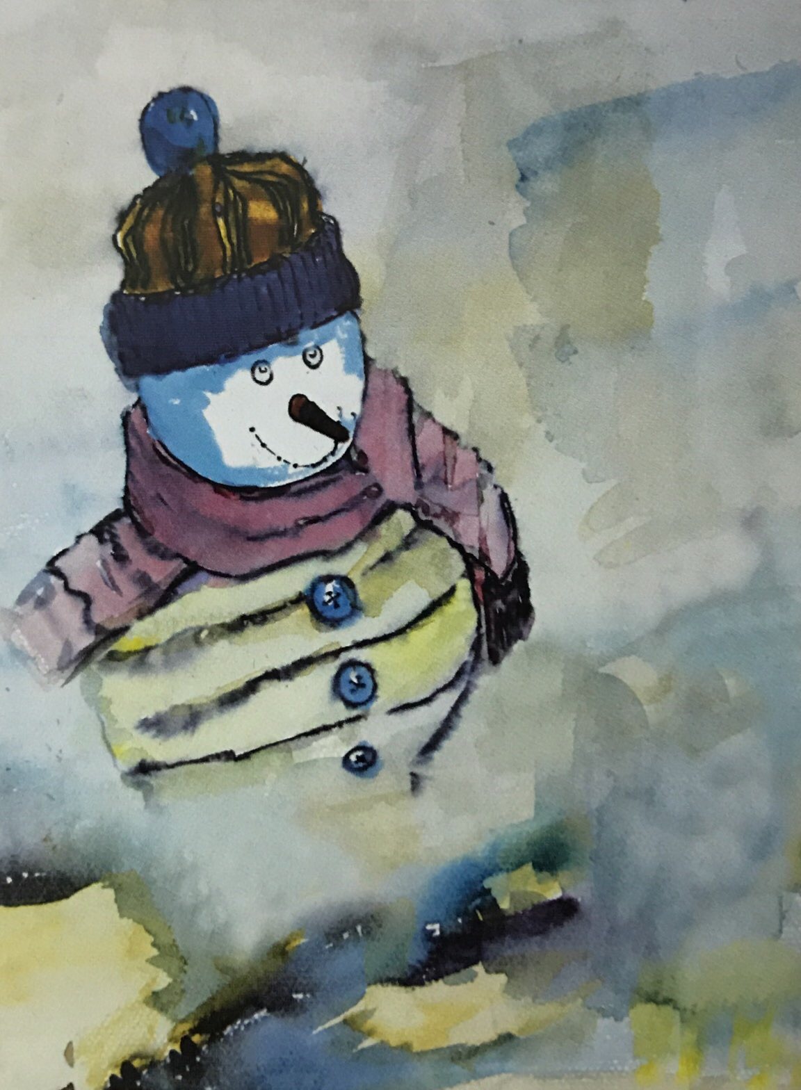 这张作品最大的特点是气氛很好,有一定的绘画感,画面有儿童质朴率真的特点。不足点:小雪人头部特征与下边于地面的处理可再精致些。