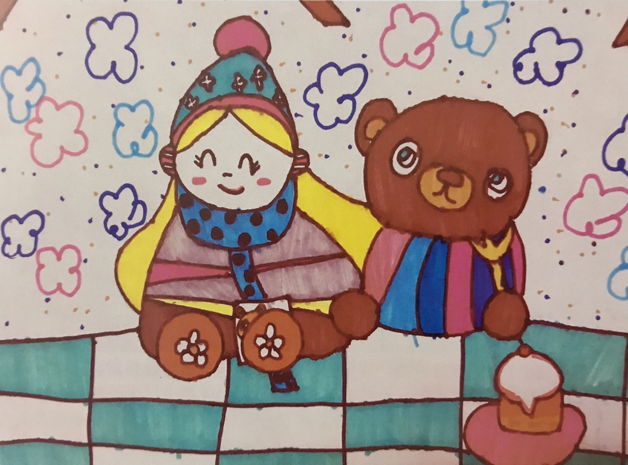 这张作品巧用有色纸,调子统一,用色稳定,构图饱满,表达质朴细致,并有一定的场景性。不足点:主体物的表达处理不够生动。