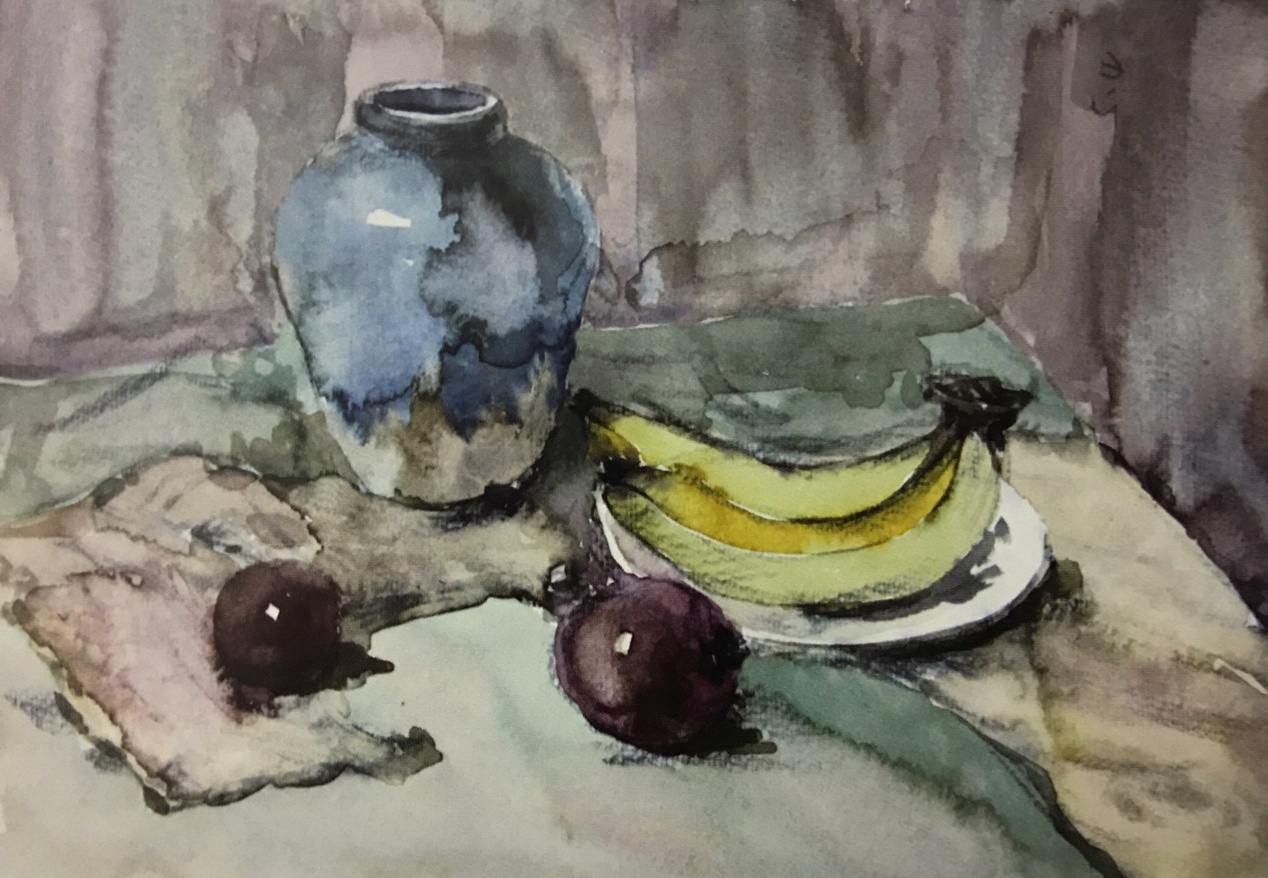 评析:构图合理,主体突出,塑造深入具体,色彩和谐稳定,用笔用色沉稳准确。遗憾的是罐子明暗交界线的处理有些花。